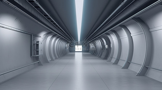 现代的空仓库背景图片_工厂环境中内部隧道完美且空旷的 3D 渲染