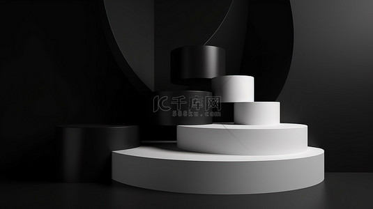 黑色时尚几何背景图片_深色背景上时尚现代的 3D 渲染几何产品展示