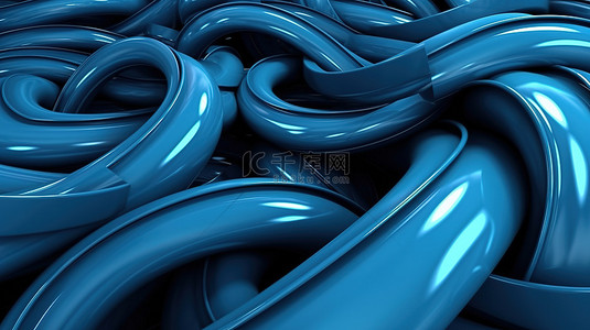 具有简约弯曲曲线的流线型蓝色管道的 3D 渲染