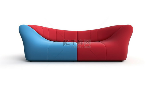 白色背景的 3D 渲染隔离红色和蓝色沙发特别长的设计