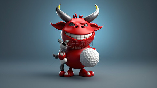 抓住捉住背景图片_搞笑的 3D 红牛精准地抓住高尔夫球
