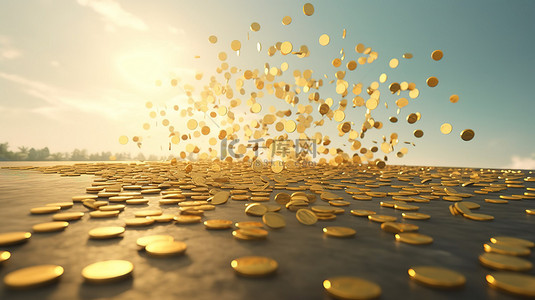 追光而行向阳而生背景图片_丰富的 3D 描绘，金币从上方倾泻而下