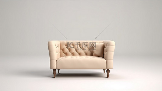 快看背景图片_从前视图看紧凑型米色沙发的 3D 渲染