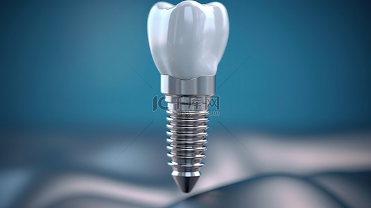 牙科手术背景图片_牙种植体和修复体的 3D 渲染