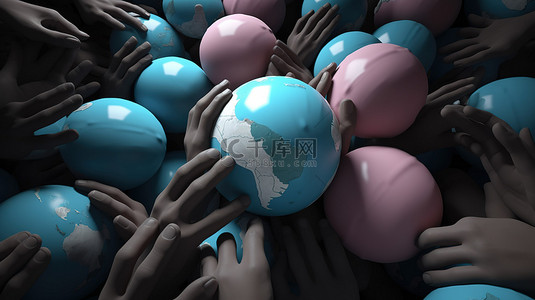 外国志愿者背景图片_拯救世界 3d 渲染中拥抱全球的多元文化手的团结