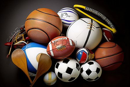 运动足球背景图片_一组球类运动，包括网球足球足球篮球和板球