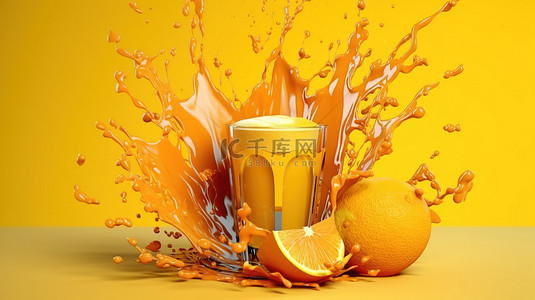 纸艺术中橙汁飞溅的 3D 插图
