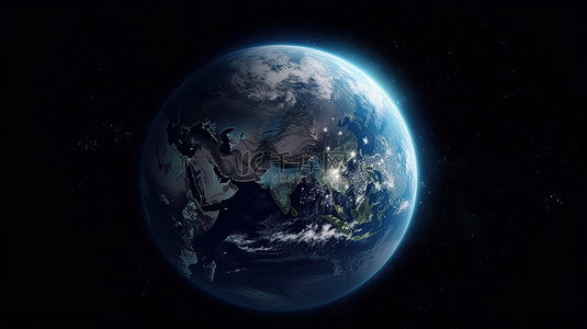 地球黑夜背景图片_从太空看到蓝色行星地球的令人难以置信的特写视图，由 NASA 和 3D 渲染提供的元素