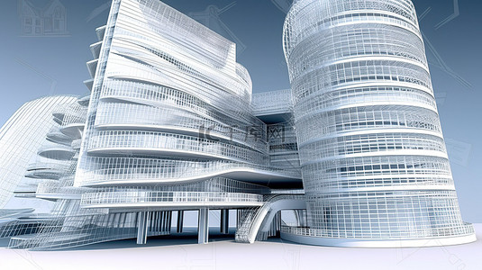 插画现代建筑背景图片_3D 渲染中的实验概念现代建筑
