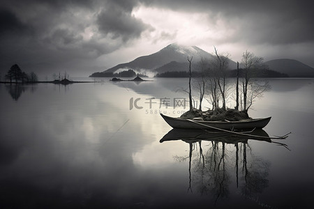冷调照片人像背景图片_湖中两艘孤舟的照片