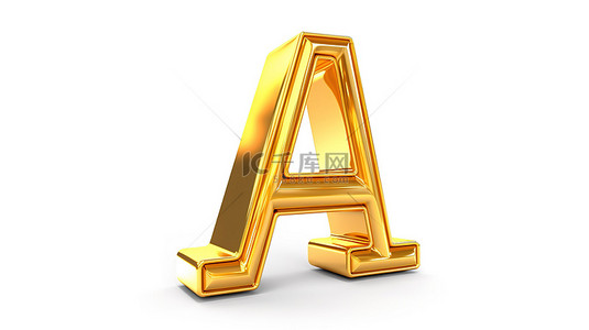 金色字母中闪烁的“a”，纯白色背景下迷人的 3D 插图