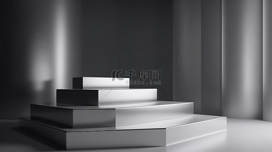 银色舞台背景图片_抽象的银色讲台，用于产品演示的 3d 渲染背景