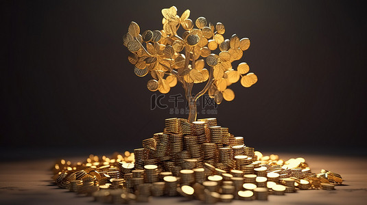 收入管理背景图片_从一堆从小到大的硬币中发芽的金钱树的数字插图