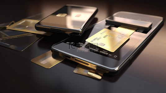 手机购物支付背景图片_可视化财务管理 3d 智能手机呈现信用卡钱和网上购物