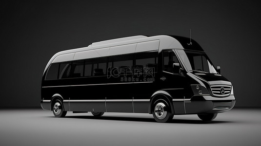 用于广告和设计目的的紧凑型黑色巴士 3D 插图