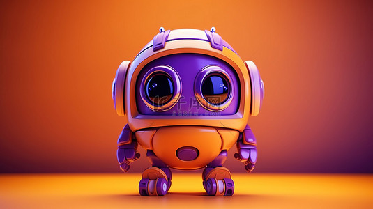 游乐场的背景背景图片_儿童游乐场紫色背景中橙色机器人玩具的 3D 渲染