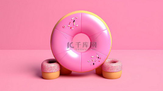 粉红色背景上的甜甜圈图的 3d 渲染插图