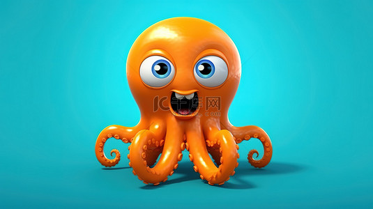 水中手背景图片_可爱又俏皮的 3D 章鱼卡通人物