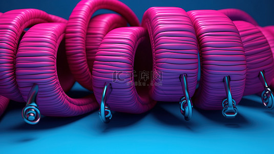紫红色背景图片_紫红色电缆整齐地扭曲在蓝色背景 3D 插图上