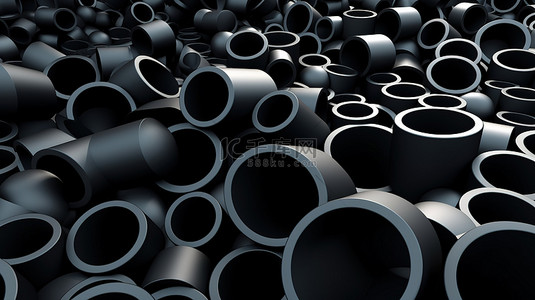 黑色几何圆柱体形状背景的 3d 插图