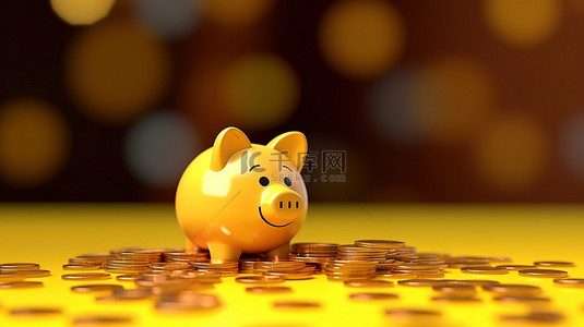 3D渲染概念存钱罐和象征储蓄的金币
