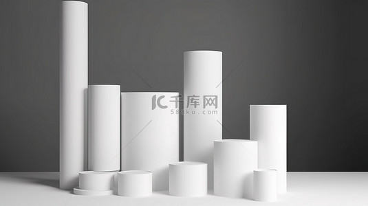 产品展示白色塑料管模型，具有 3D 渲染和讲台场景