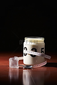 糖罐背景图片_糖罐旁边桌子上的卷尺