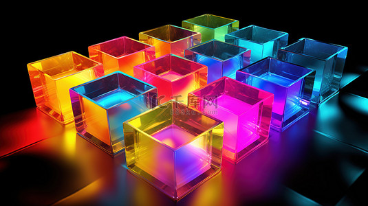 光谱背景图片_彩虹光谱中闪烁的 3D 立方体
