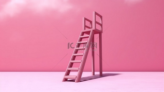 带梯子的粉红色平台的 3d 渲染