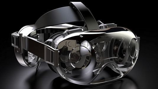 具有浮动金属几何形状的未来3D虚拟现实耳机体验元宇宙技术
