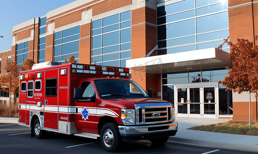 医院大楼图片摄影照片_救护车停在住院大楼前
