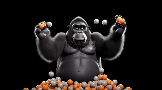 食物杂耍 3D 大猩猩角色为场景增添喜剧色彩