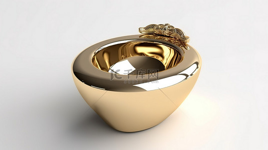 半截马桶垫背景图片_带有金色陶瓷马桶的白色背景的 3D 渲染