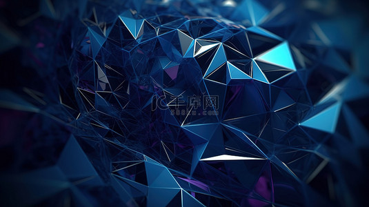 蓝色抽象 3d 形状上的未来派低聚线