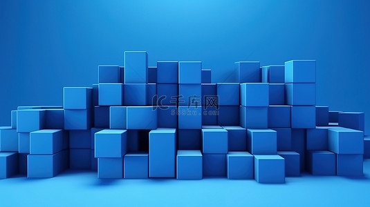 长方体背景图片_蓝色背景下蓝色色调的 3D 几何块集