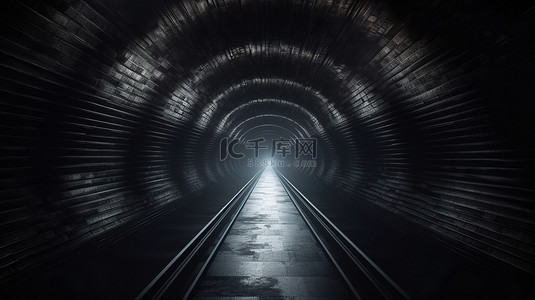 暗石铁路隧道的照明出口 3D 渲染