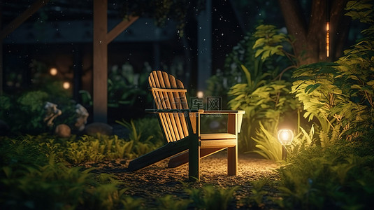 花园里一把椅子的夜间 3D 渲染