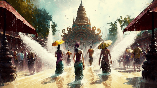 泼水节泰国背景图片_泼水节东南亚风俗场景