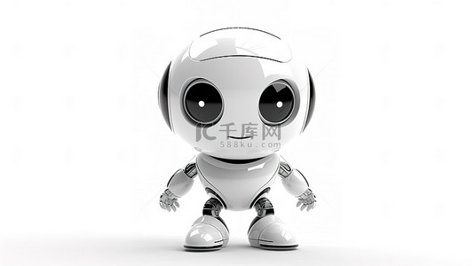 站立人背景图片_白色背景上独立站立的白色 Android 机器人的 3D 渲染