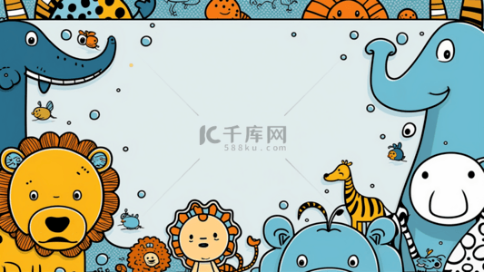 卡通可爱标题装饰背景图片_卡通动物蓝色动物图案背景