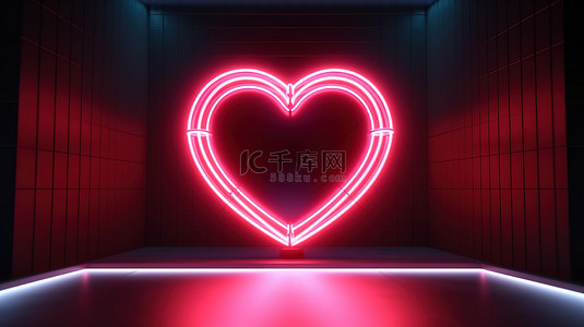 舞灯背景图片_3d 渲染的心形霓虹灯标志，舞台上有照明