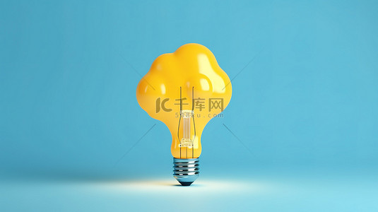 3d 极简主义中蓝色背景上浮云和雨的创意概念黄色灯泡