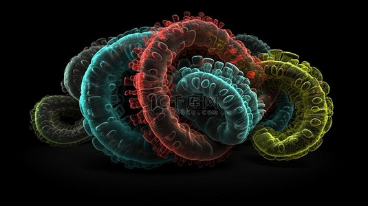 盆腔疼痛背景图片_黑色背景上一群寄生虫的 3D 插图