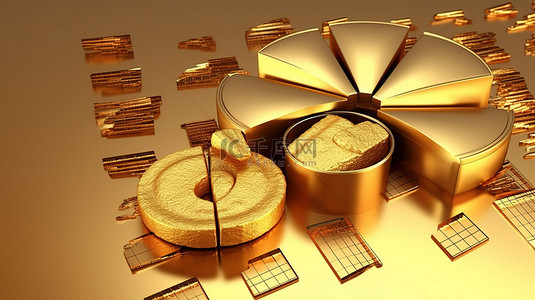 以饼图和金币为特色的业务内容的 3D 渲染