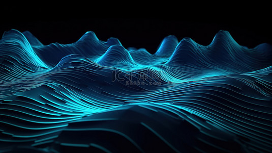华丽的 3D 生成抽象波技术与蓝色几何形状