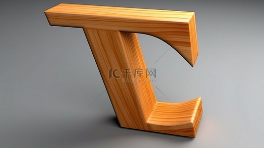 木质角度字体“t”的 3d 渲染