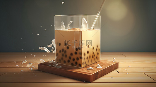 新中式茶饮背景图片_奶茶杯子茶饮方形