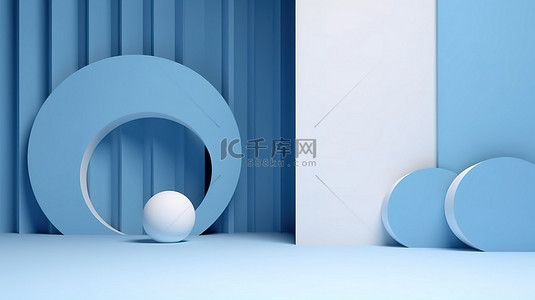 圆圈文字设计背景图片_具有简约圆形元素和 3D 灯光效果的当代蓝白色抽象图案