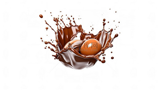 飞溅牛奶背景图片_白色背景上 3D 渲染的巧克力或可可飞溅