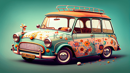 汽车涂装背景图片_汽车mini花卉涂装背景